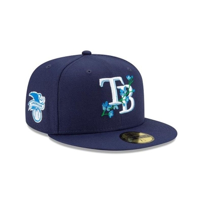 Blue Tampa Bay Rays Hat - New Era MLB Side Patch Bloom 59FIFTY Fitted Caps USA5492871